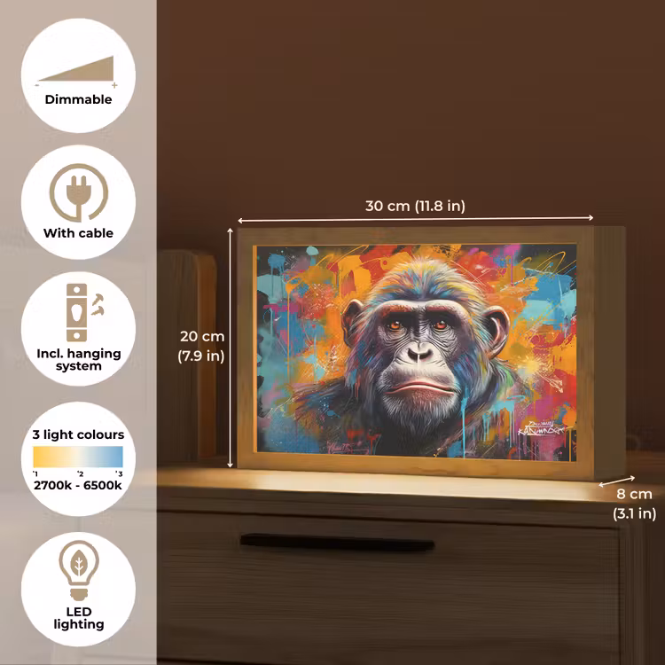 Aap - Gorilla - Graffiti - Dieren - Kleuren Light Box met kabel (Tafellamp) klein -USP_EN