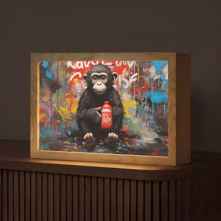 Aap - Graffiti - Dieren - Kunst - Flesje - Kleuren Light Box met kabel (Tafellamp) klein -z3d_website
