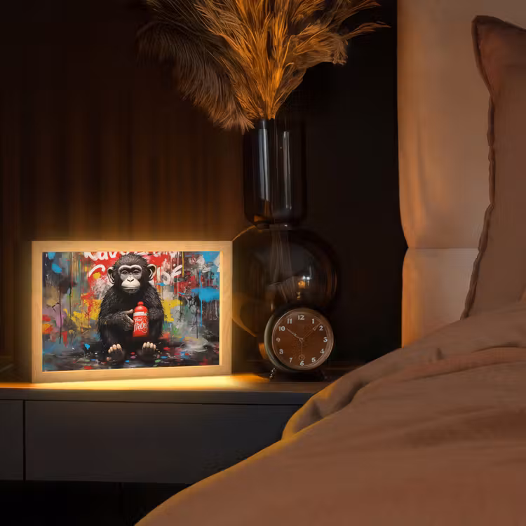 Aap - Graffiti - Dieren - Kunst - Flesje - Kleuren Light Box met kabel (Tafellamp) klein -sfeer1