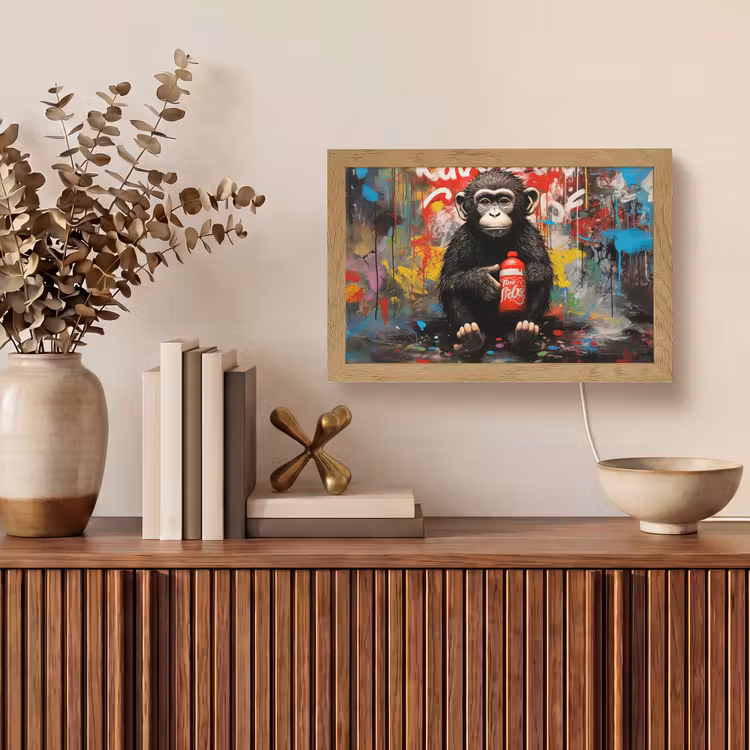 Aap - Graffiti - Dieren - Kunst - Flesje - Kleuren Light Box met kabel (Tafellamp) klein -sfeer2