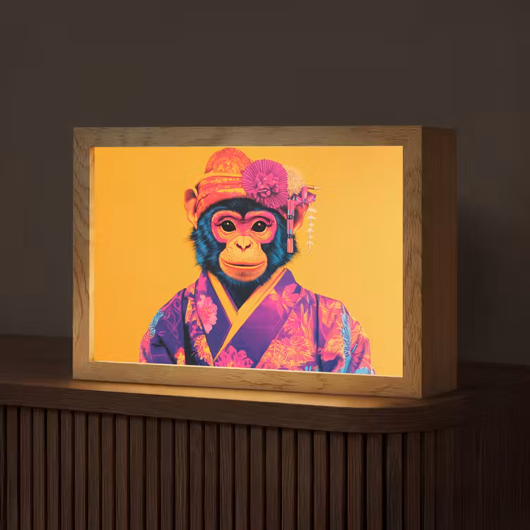 Aap - Kimono - Bloemen - Hoofdtooi Light Box met kabel (Tafellamp) klein -z3d_website