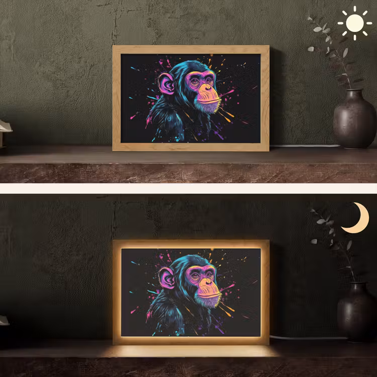 Aap - Verf - Neon - Kleur Light Box met kabel (Tafellamp) klein -sfeer3