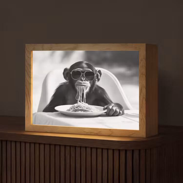Aap - Spaghetti - Zonnebril - Zwart wit - Cool - Dier Light Box met kabel (Tafellamp) klein -z3d_website