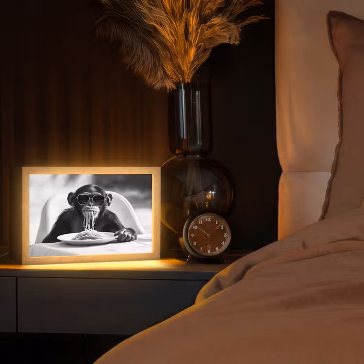 Aap - Spaghetti - Zonnebril - Zwart wit - Cool - Dier Light Box met kabel (Tafellamp) klein -sfeer1