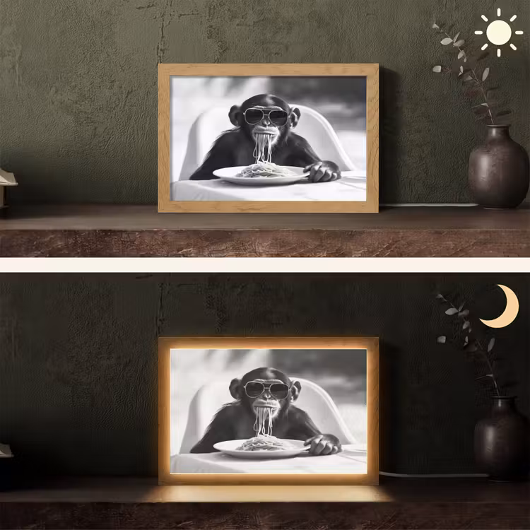 Aap - Spaghetti - Zonnebril - Zwart wit - Cool - Dier Light Box met kabel (Tafellamp) klein -sfeer3
