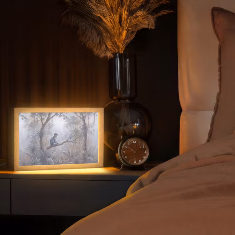 Aap - Boom - Jungle - Natuur - Grijs Light Box met kabel (Tafellamp) klein -sfeer1
