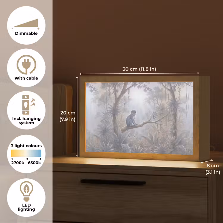 Aap - Boom - Jungle - Natuur - Grijs Light Box met kabel (Tafellamp) klein -USP_EN