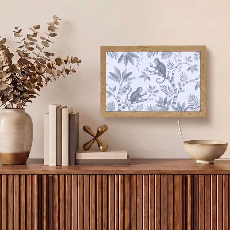 Aap - Boom - Bladeren - Jungle - Illustratie Light Box met kabel (Tafellamp) klein -sfeer2