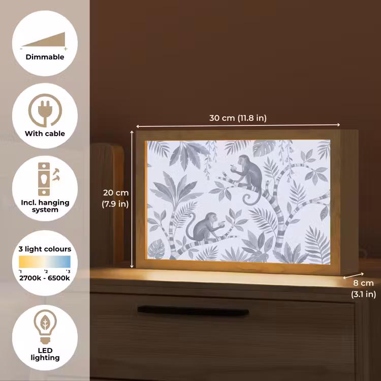 Aap - Boom - Bladeren - Jungle - Illustratie Light Box met kabel (Tafellamp) klein -USP_EN