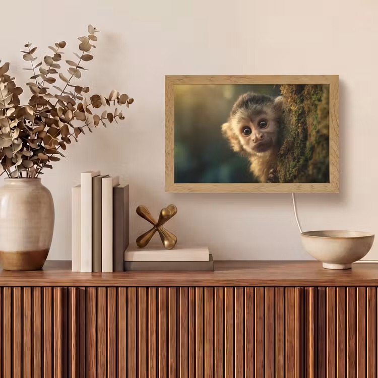 Aap - Boomstronk - Bruin Light Box met kabel (Tafellamp) klein -sfeer2