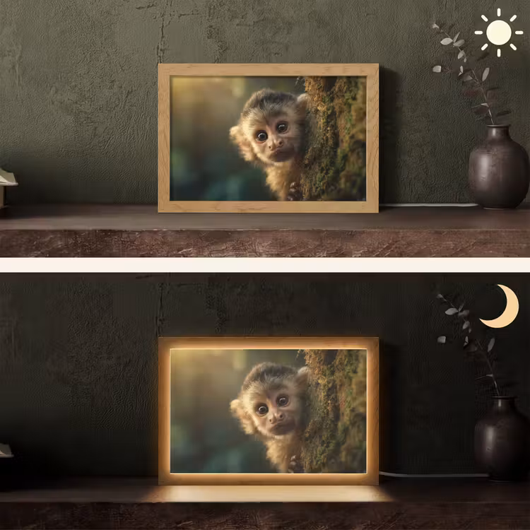 Aap - Boomstronk - Bruin Light Box met kabel (Tafellamp) klein -sfeer3