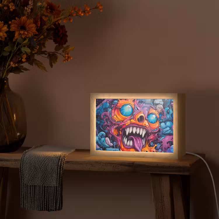 Monster - Graffiti - Kleuren - Oranje Light Box met kabel (Tafellamp) klein -sfeer4
