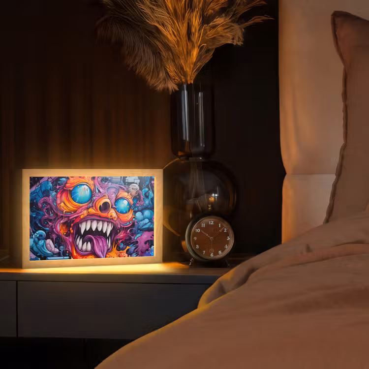 Monster - Graffiti - Kleuren - Oranje Light Box met kabel (Tafellamp) klein -sfeer1
