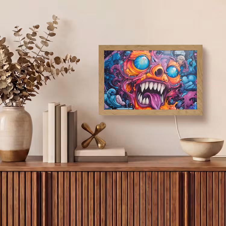 Monster - Graffiti - Kleuren - Oranje Light Box met kabel (Tafellamp) klein -sfeer2