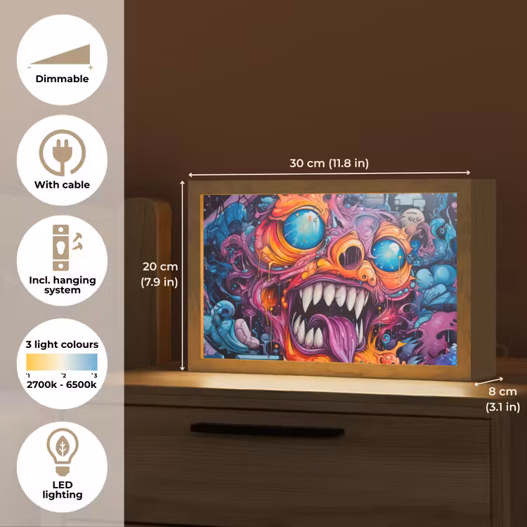 Monster - Graffiti - Kleuren - Oranje Light Box met kabel (Tafellamp) klein -USP_EN