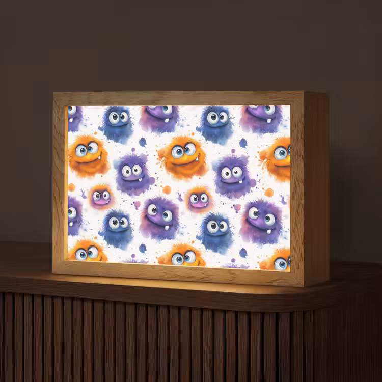 Monstertjes - Aquarel - Kleurrijk Light Box met kabel (Tafellamp) klein 924 -z3d_website