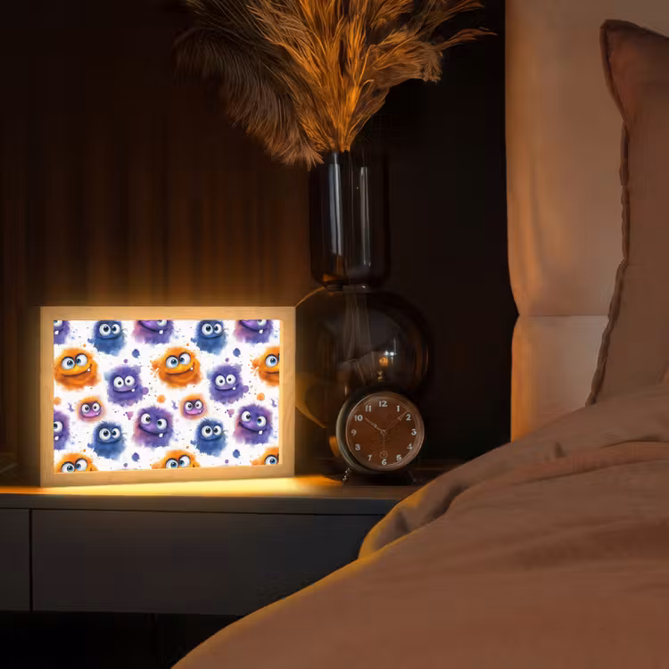 Monstertjes - Aquarel - Kleurrijk Light Box met kabel (Tafellamp) klein 924 -sfeer1