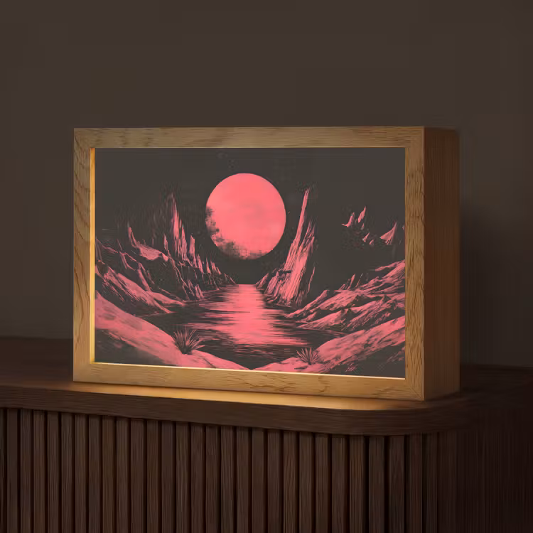 Maan - Felroze - Bergen - Rivier Light Box met kabel (Tafellamp) klein -z3d_website