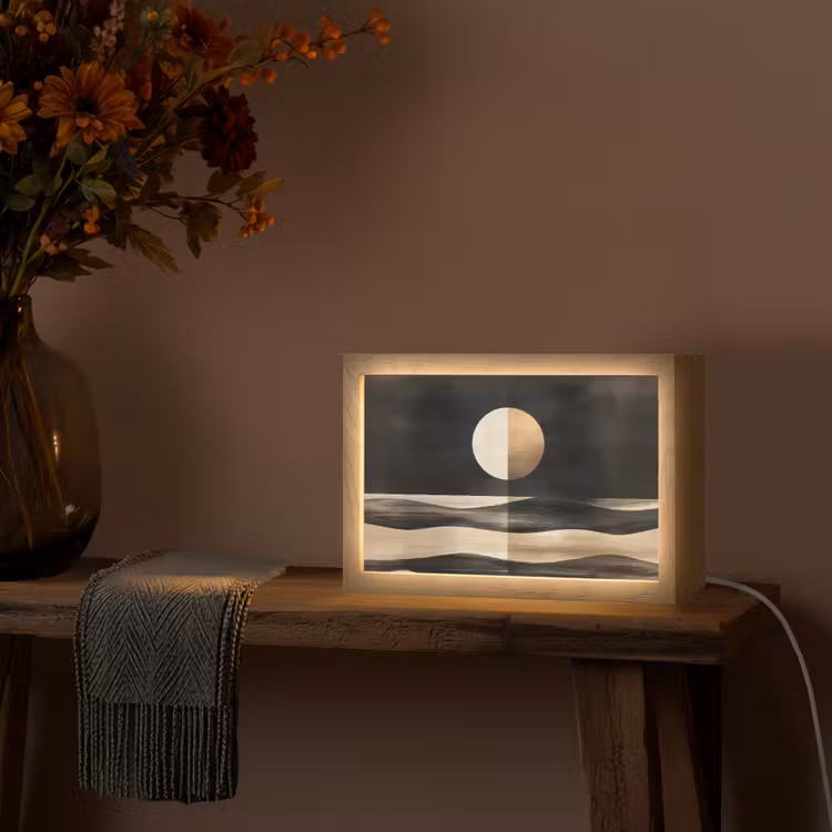 Maan - Cirkel - Goud Light Box met kabel (Tafellamp) klein -sfeer4