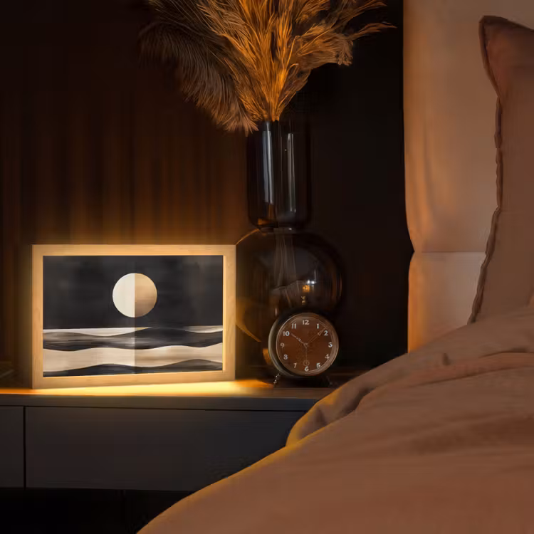 Maan - Cirkel - Goud Light Box met kabel (Tafellamp) klein -sfeer1