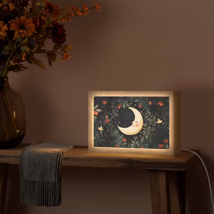 Maan - Bloemen - Nachthemel Light Box met kabel (Tafellamp) klein -sfeer4