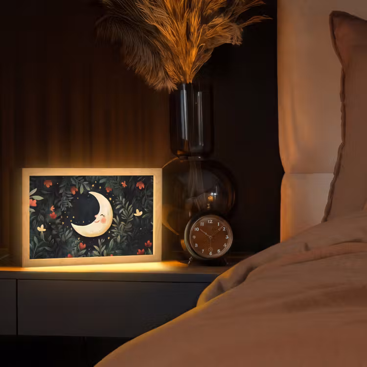Maan - Bloemen - Nachthemel Light Box met kabel (Tafellamp) klein -sfeer1