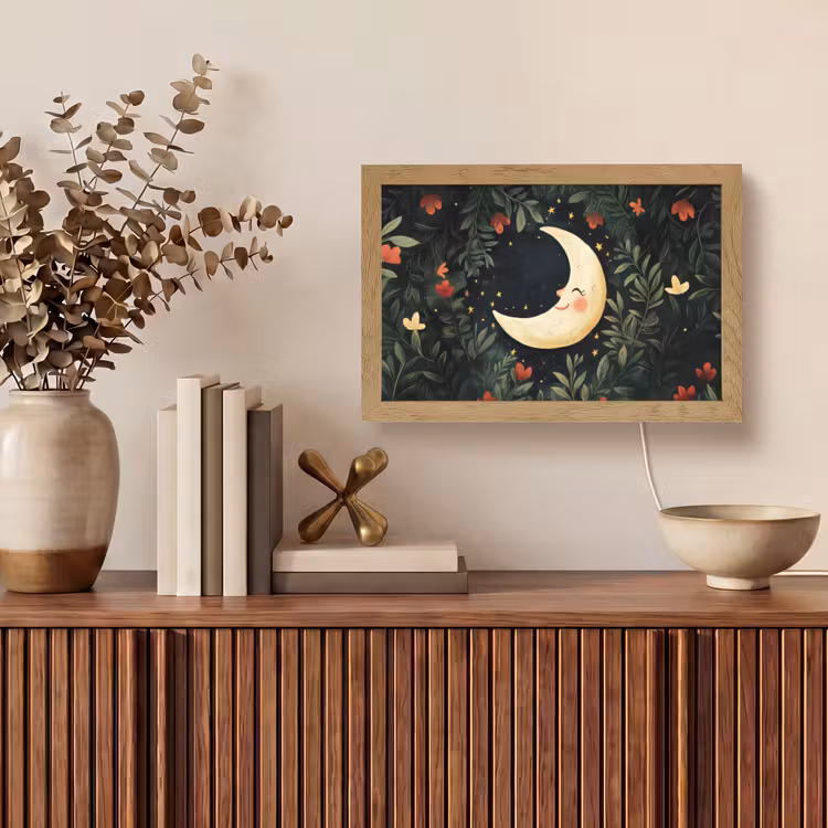 Maan - Bloemen - Nachthemel Light Box met kabel (Tafellamp) klein -sfeer2