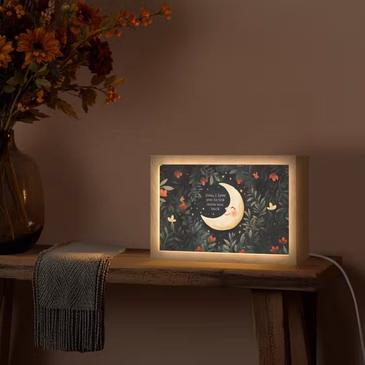 Maan - Quote - Bloemen - Sterren Light Box met kabel (Tafellamp) klein -sfeer4