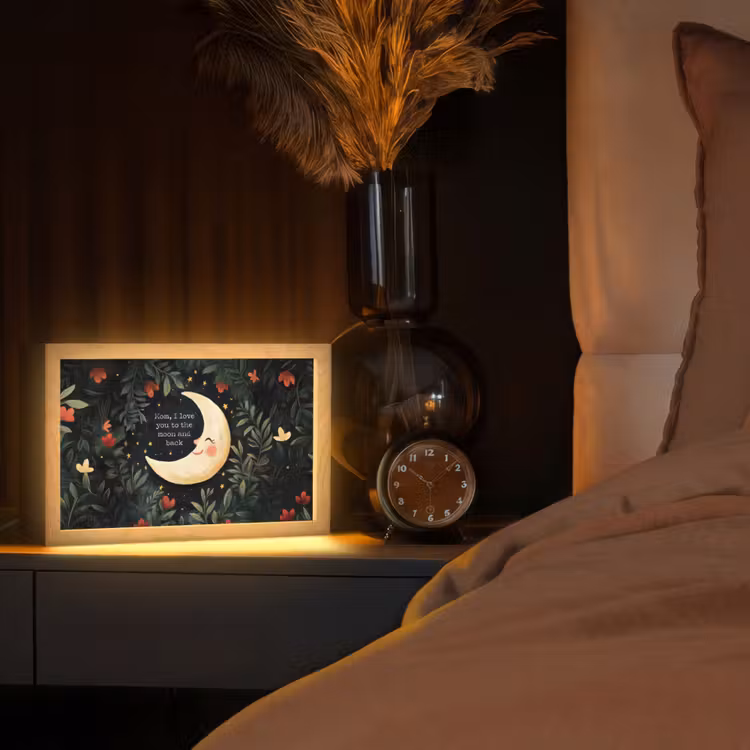 Maan - Quote - Bloemen - Sterren Light Box met kabel (Tafellamp) klein -sfeer1