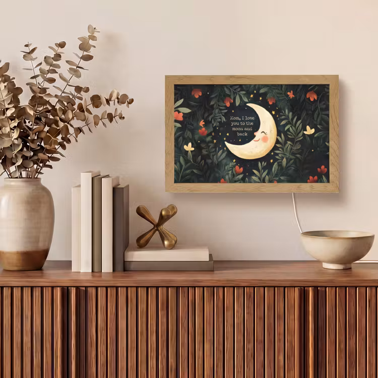 Maan - Quote - Bloemen - Sterren Light Box met kabel (Tafellamp) klein -sfeer2