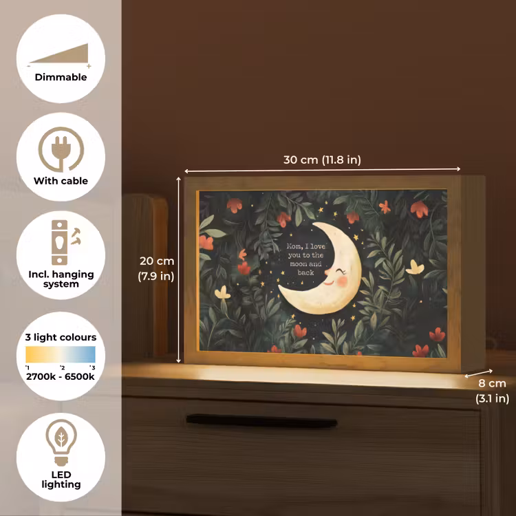 Maan - Quote - Bloemen - Sterren Light Box met kabel (Tafellamp) klein -USP_EN
