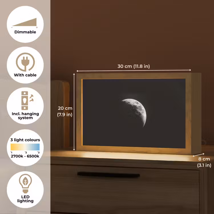 Maan - Hemel - Zwart - Schaduw Light Box met kabel (Tafellamp) klein -USP_EN