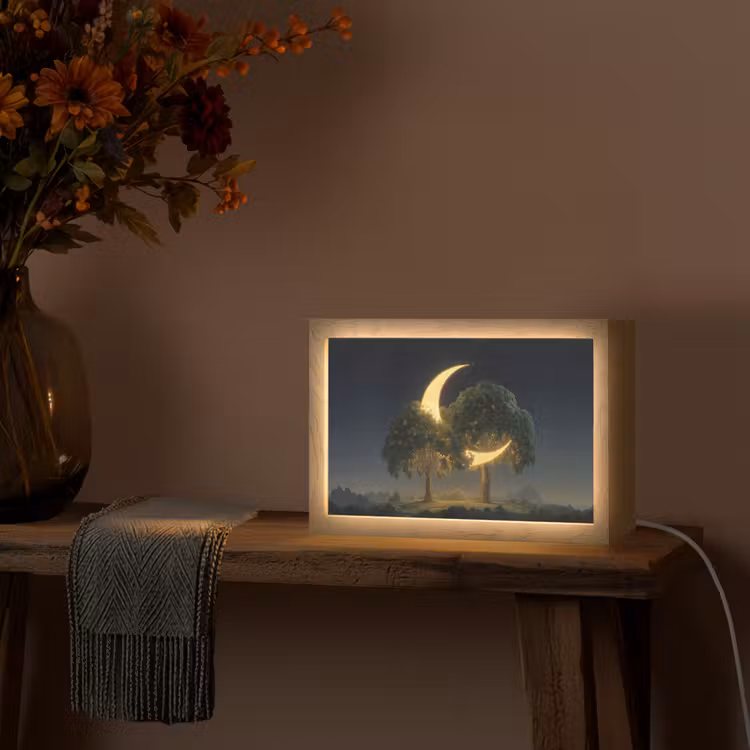 Maan - Bomen - Rust Light Box met kabel (Tafellamp) klein -sfeer4