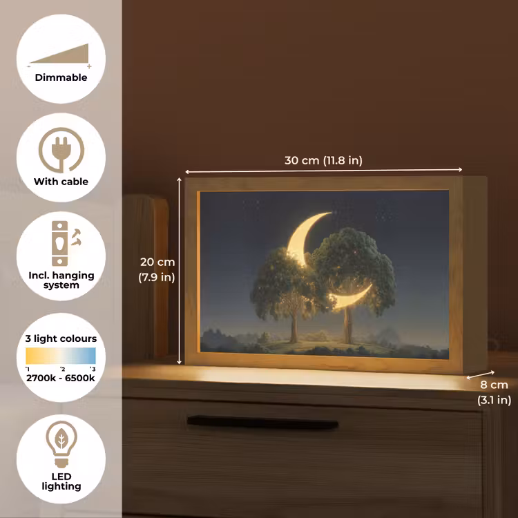 Maan - Bomen - Rust Light Box met kabel (Tafellamp) klein -USP_EN