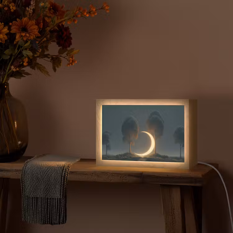 Maan - Bomen - Wandeling Light Box met kabel (Tafellamp) klein -sfeer4