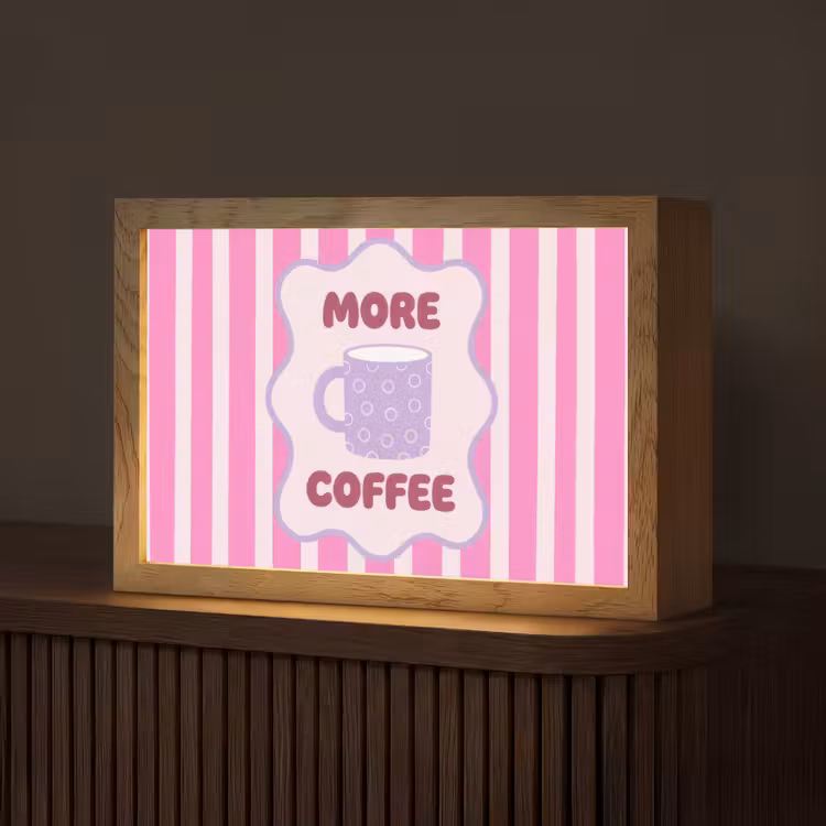 More coffee - Roze - Paars - Strepen - Mok Light Box met kabel (Tafellamp) klein -z3d_website