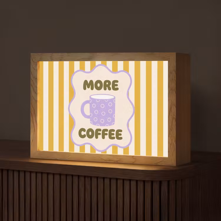 More coffee - Geel - Paars - Strepen - Mok Light Box met kabel (Tafellamp) klein -z3d_website