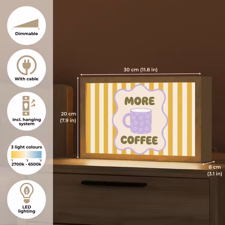 More coffee - Geel - Paars - Strepen - Mok Light Box met kabel (Tafellamp) klein -USP_EN
