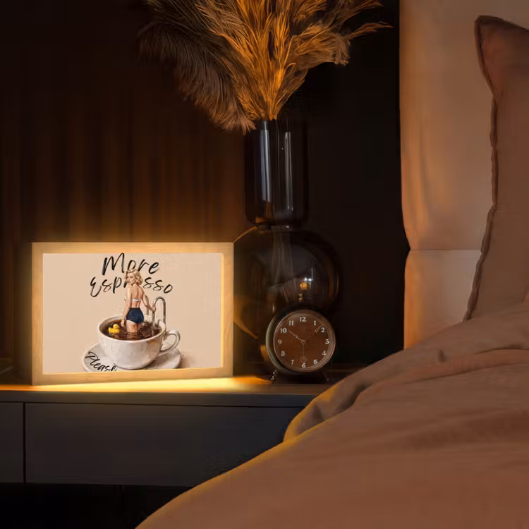 More espresso - Koffie - Eend Light Box met kabel (Tafellamp) klein -sfeer1