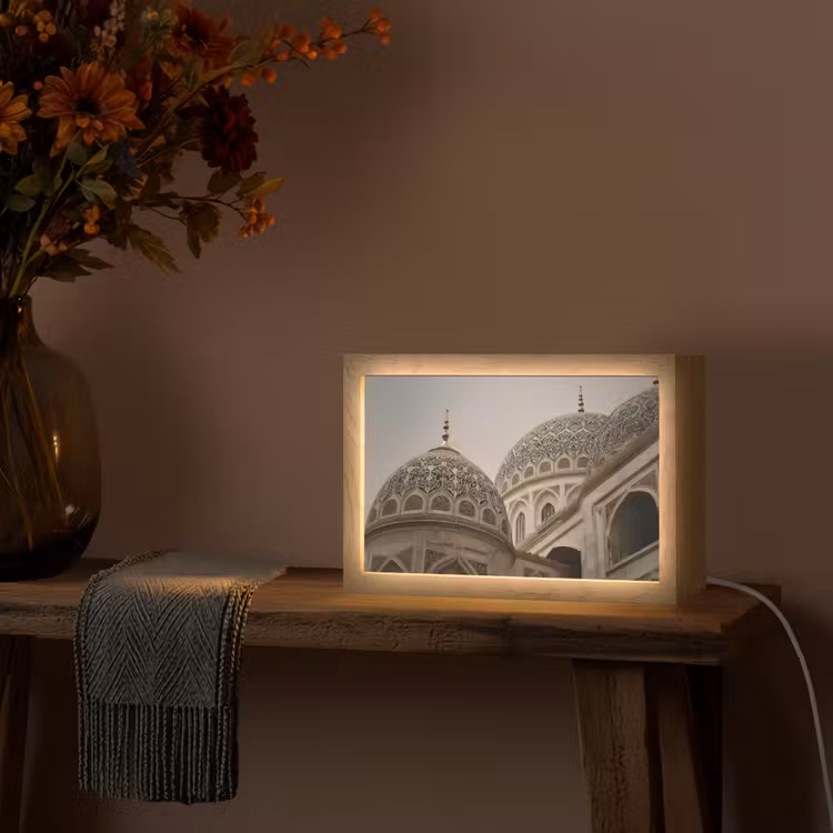 Mozaïekkoepels - Gouden spitsen - Islamitisch Light Box met kabel (Tafellamp) klein -sfeer4