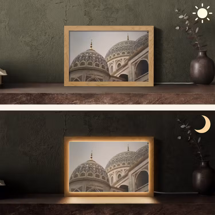 Mozaïekkoepels - Gouden spitsen - Islamitisch Light Box met kabel (Tafellamp) klein -sfeer3