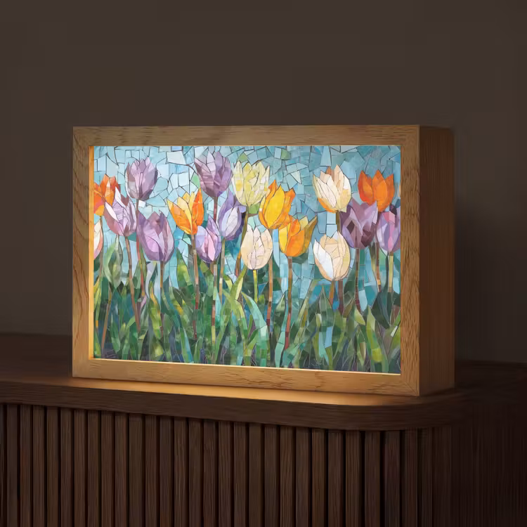 Mozaïek - Veld - Tulpen - Kleurrijk Light Box met kabel (Tafellamp) klein -z3d_website