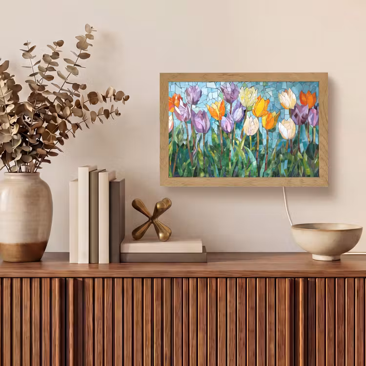 Mozaïek - Veld - Tulpen - Kleurrijk Light Box met kabel (Tafellamp) klein -sfeer2