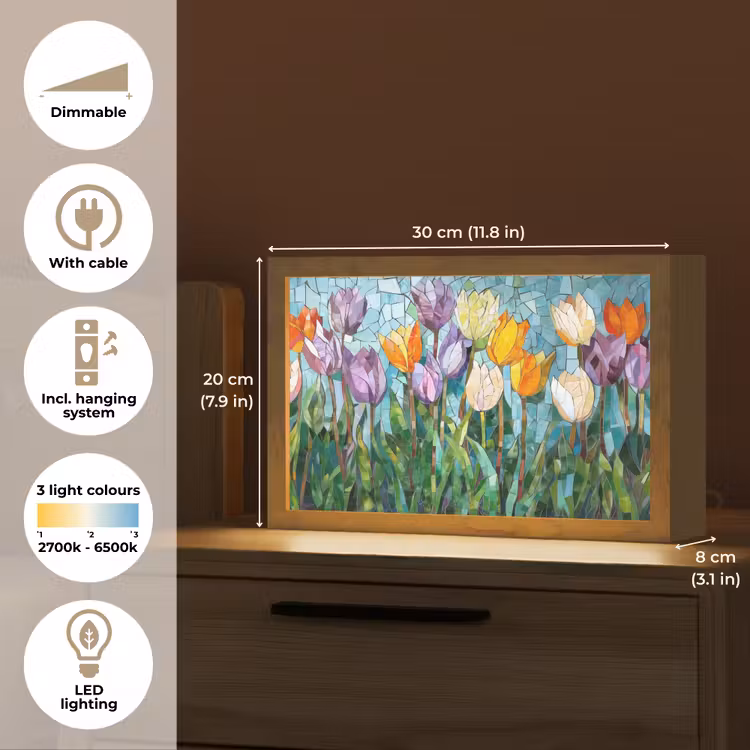 Mozaïek - Veld - Tulpen - Kleurrijk Light Box met kabel (Tafellamp) klein -USP_EN