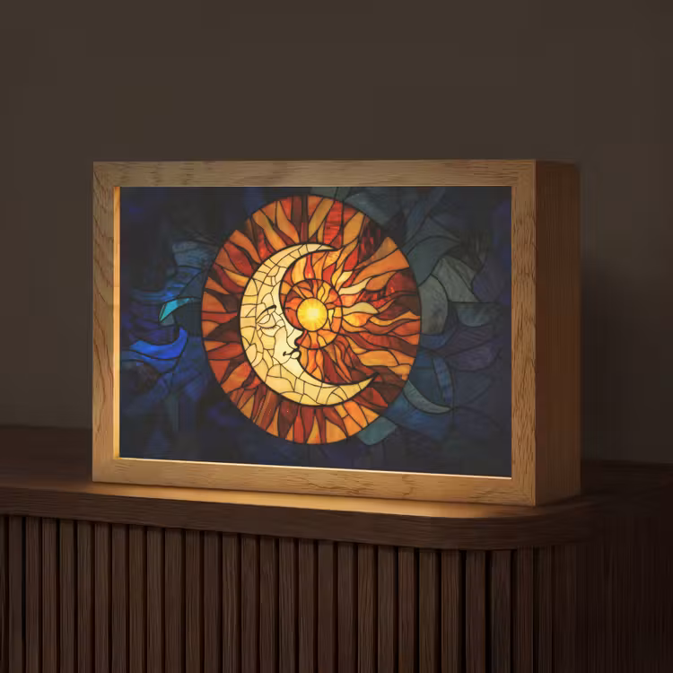 Mozaïek - Glas - Maan - Donkerblauw Light Box met kabel (Tafellamp) klein -z3d_website