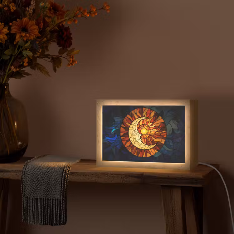 Mozaïek - Glas - Maan - Donkerblauw Light Box met kabel (Tafellamp) klein -sfeer4