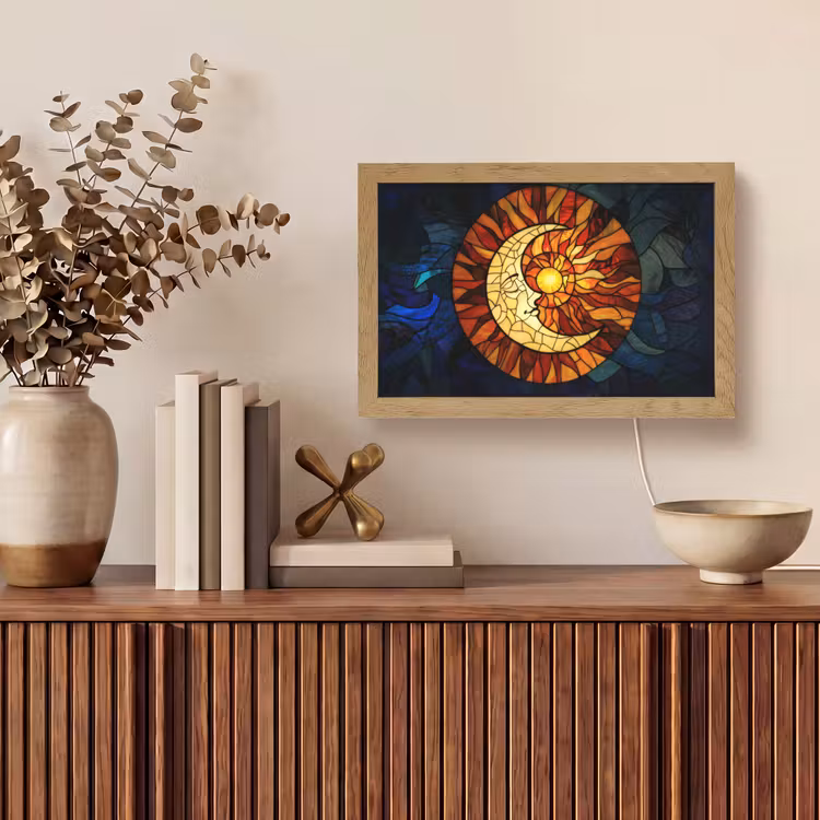 Mozaïek - Glas - Maan - Donkerblauw Light Box met kabel (Tafellamp) klein -sfeer2