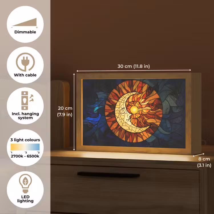 Mozaïek - Glas - Maan - Donkerblauw Light Box met kabel (Tafellamp) klein -USP_EN