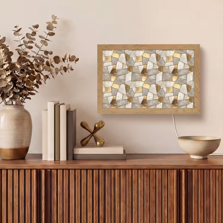 Mozaïek - Marmer - Goud Light Box met kabel (Tafellamp) klein 924 -sfeer2