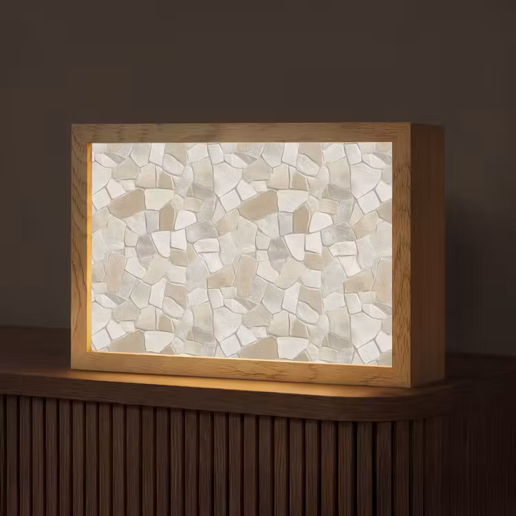 Mozaïek - Stenen - Beige Light Box met kabel (Tafellamp) klein 924 -z3d_website